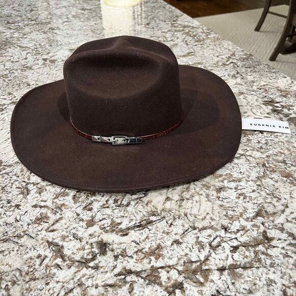 Eugenia Kim Velma Croc Trim Band Wool Cowboy Hat in Chocolate main image 4